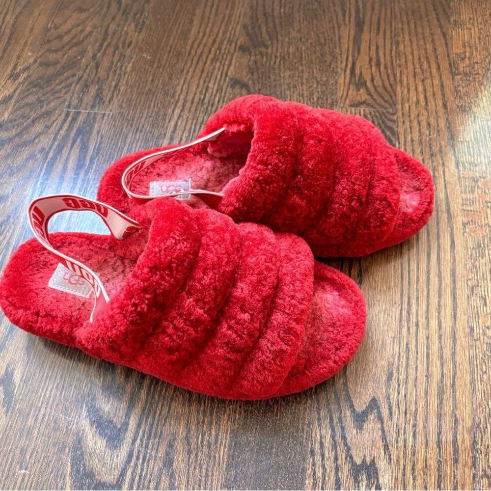 UGG Red Plush Slippers Cozy Slide Style